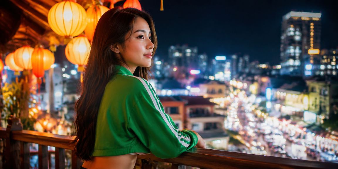 Người chơi sử dụng điện thoại tại chợ đêm Hội An lung linh